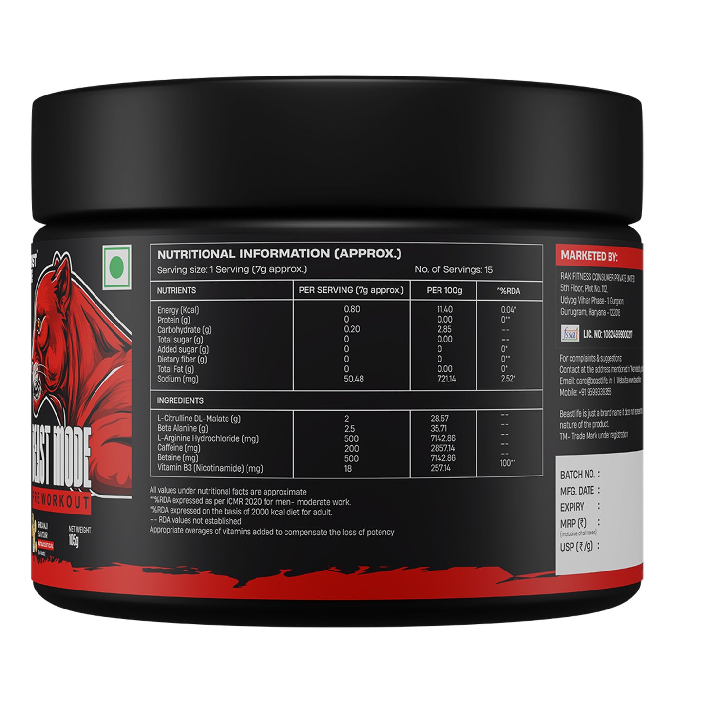 Beast mode Pre Workout Shikanji 105g