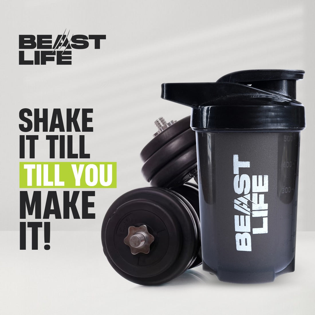 BeastLife Plastic Bold Shaker | Black Color | 500ML