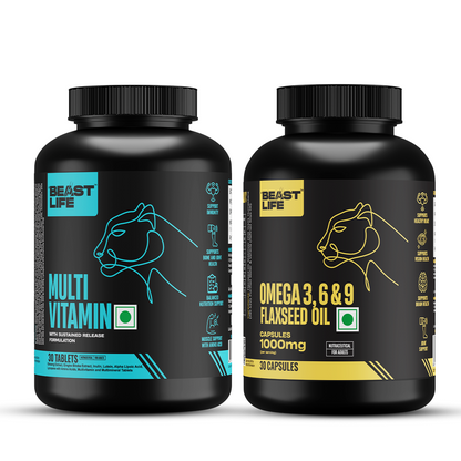 BeastLife Daily Essentials Pack | Multivitamin 30N + Veg omega 30N | 360° Nutrition Support Combo