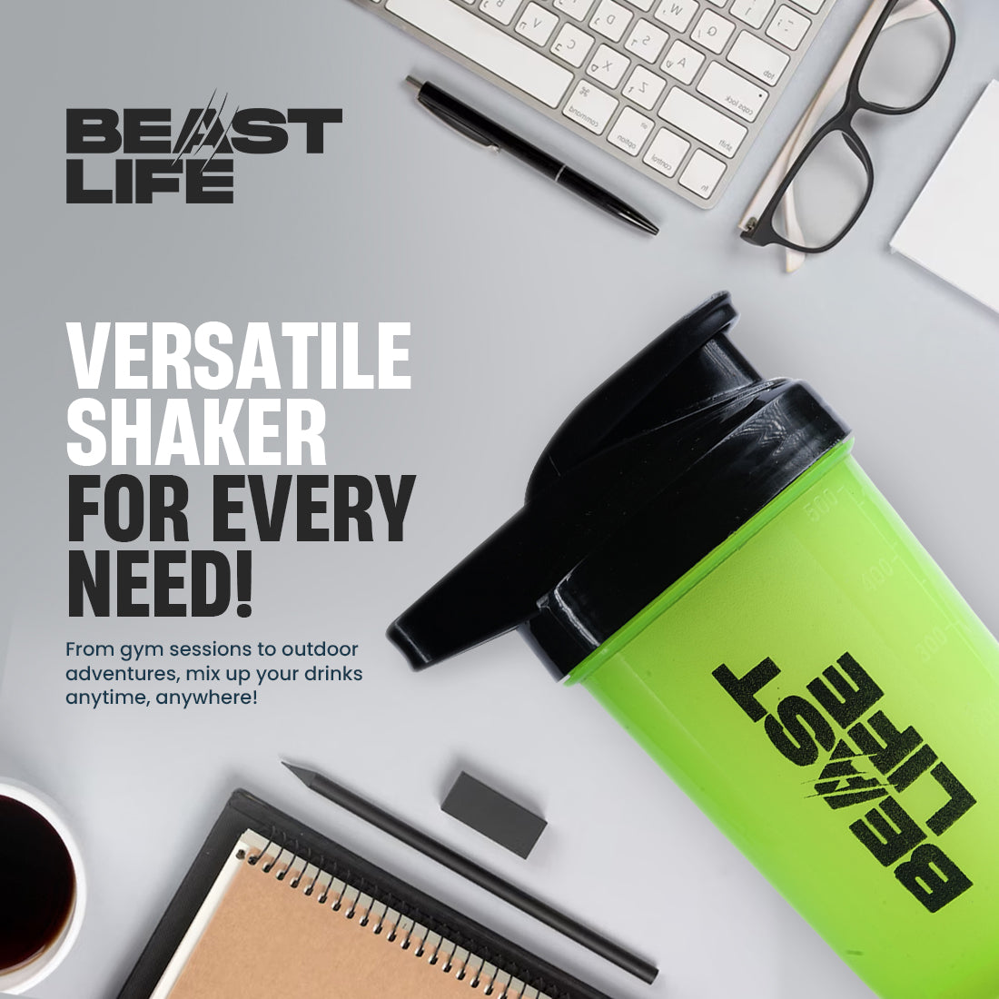 BeastLife Plastic Bold Shaker | Neon Color | 500ML