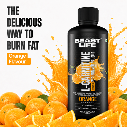 L-Carnitine with Vitamin B5 3300 mg | Triple Strength Formula | Orange | 450 ml