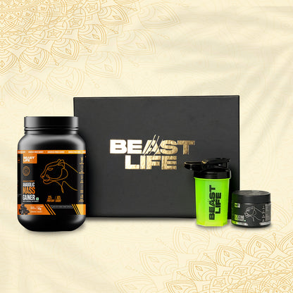 Beast Mass Gift Box -  Anabolic Mass Gainer with Ultrasorb Tech (No Maltodextrin) 1Kg + Creatine Monohydrate 100g + Beast Life Shaker