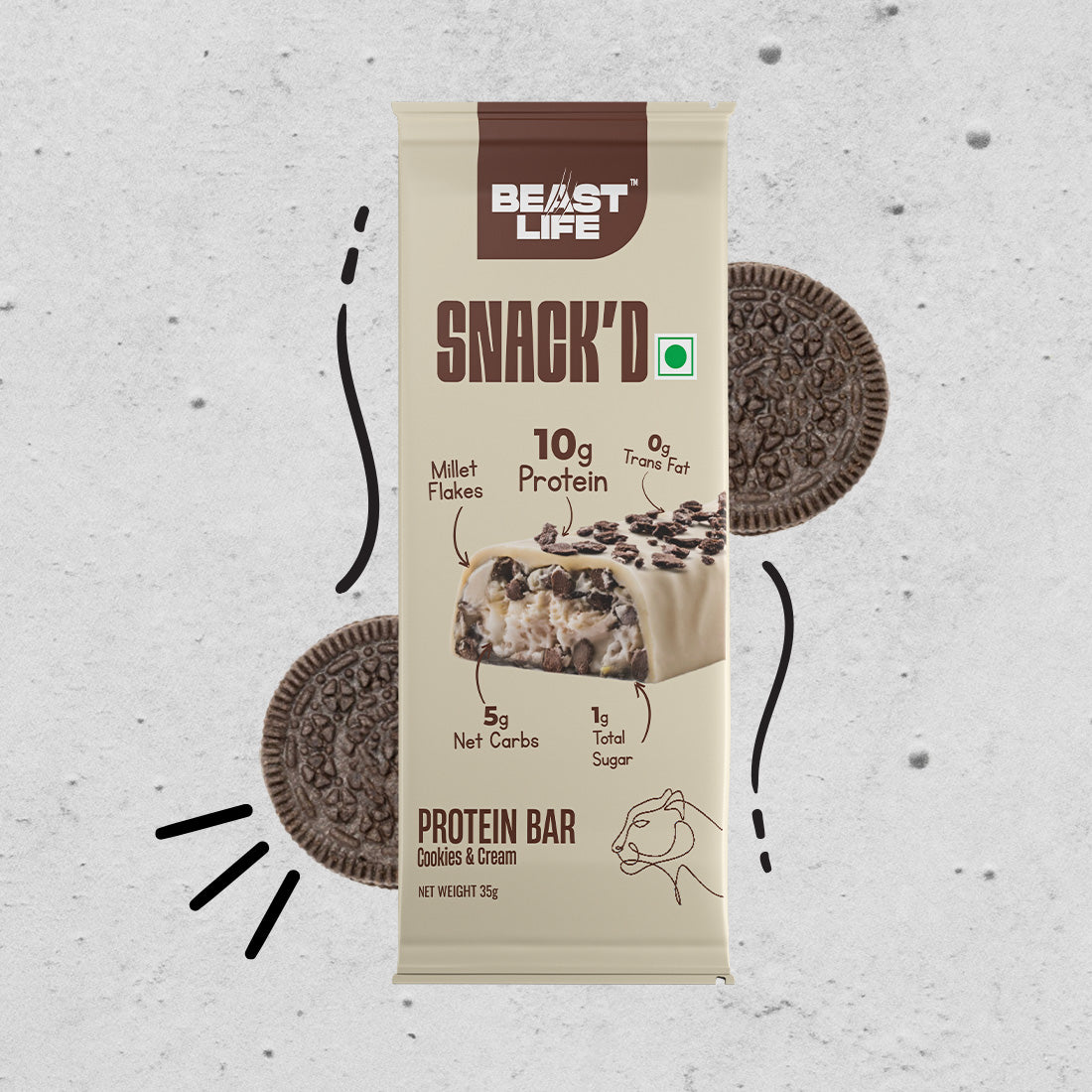 High Protein Bar (10 gm Protein) | Cookies & Cream | Pack of 5