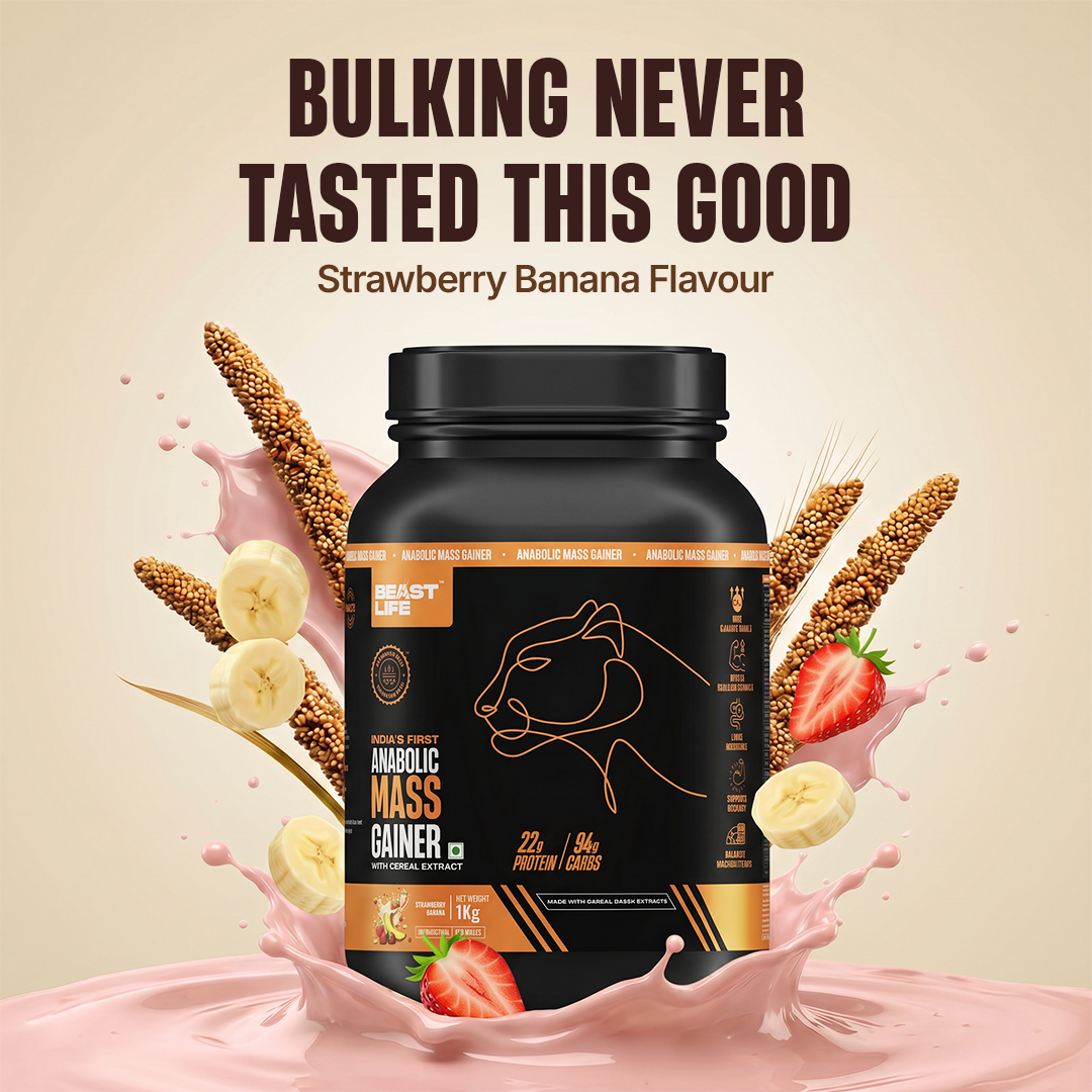 Anabolic Mass Gainer with Ultrasorb Tech | No Maltodextrin | Strawberry Banana | 1 kg