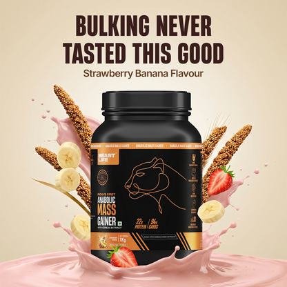 Anabolic Mass Gainer with Ultrasorb Tech | No Maltodextrin | Strawberry Banana | 1 kg