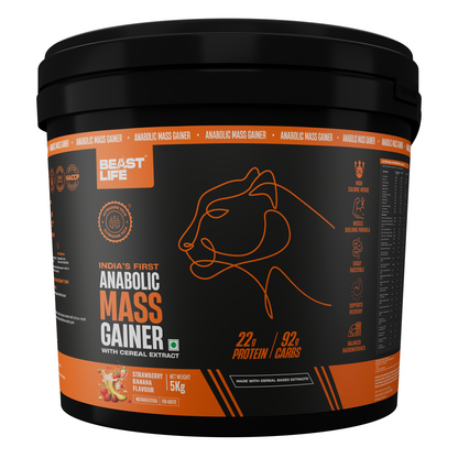 Anabolic Mass Gainer with Ultrasorb Tech | No Maltodextrin | Strawberry Banana | 5 kg