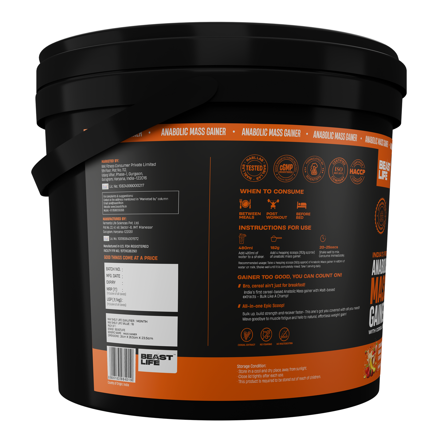 Anabolic Mass Gainer with Ultrasorb Tech | No Maltodextrin | Strawberry Banana | 5 kg