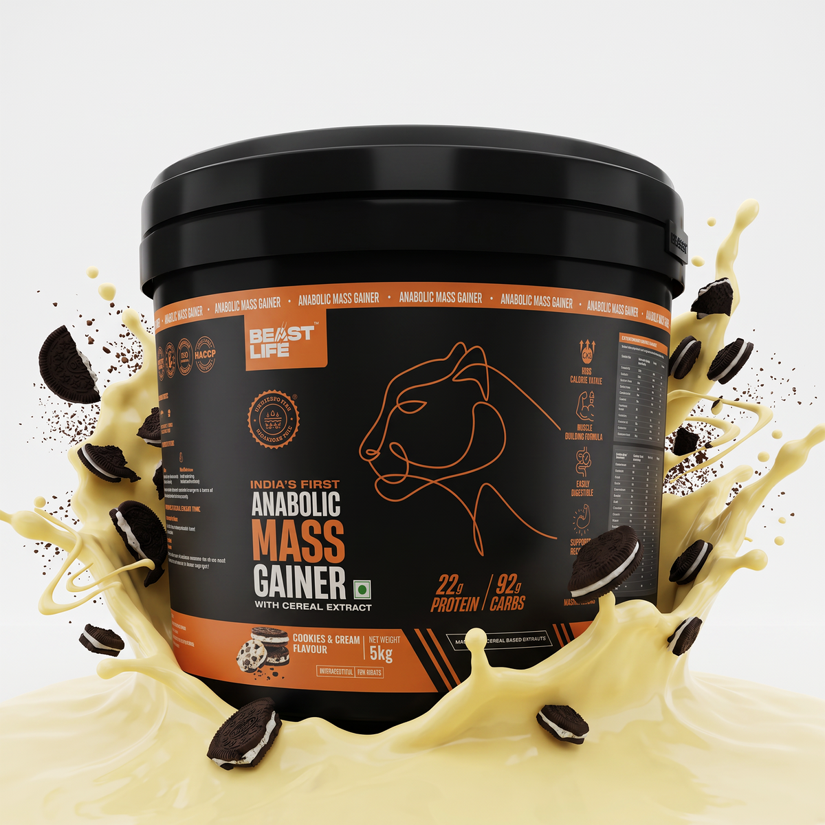 Anabolic Mass Gainer with Ultrasorb Tech | No Maltodextrin | Cookies & Cream | 5 kg