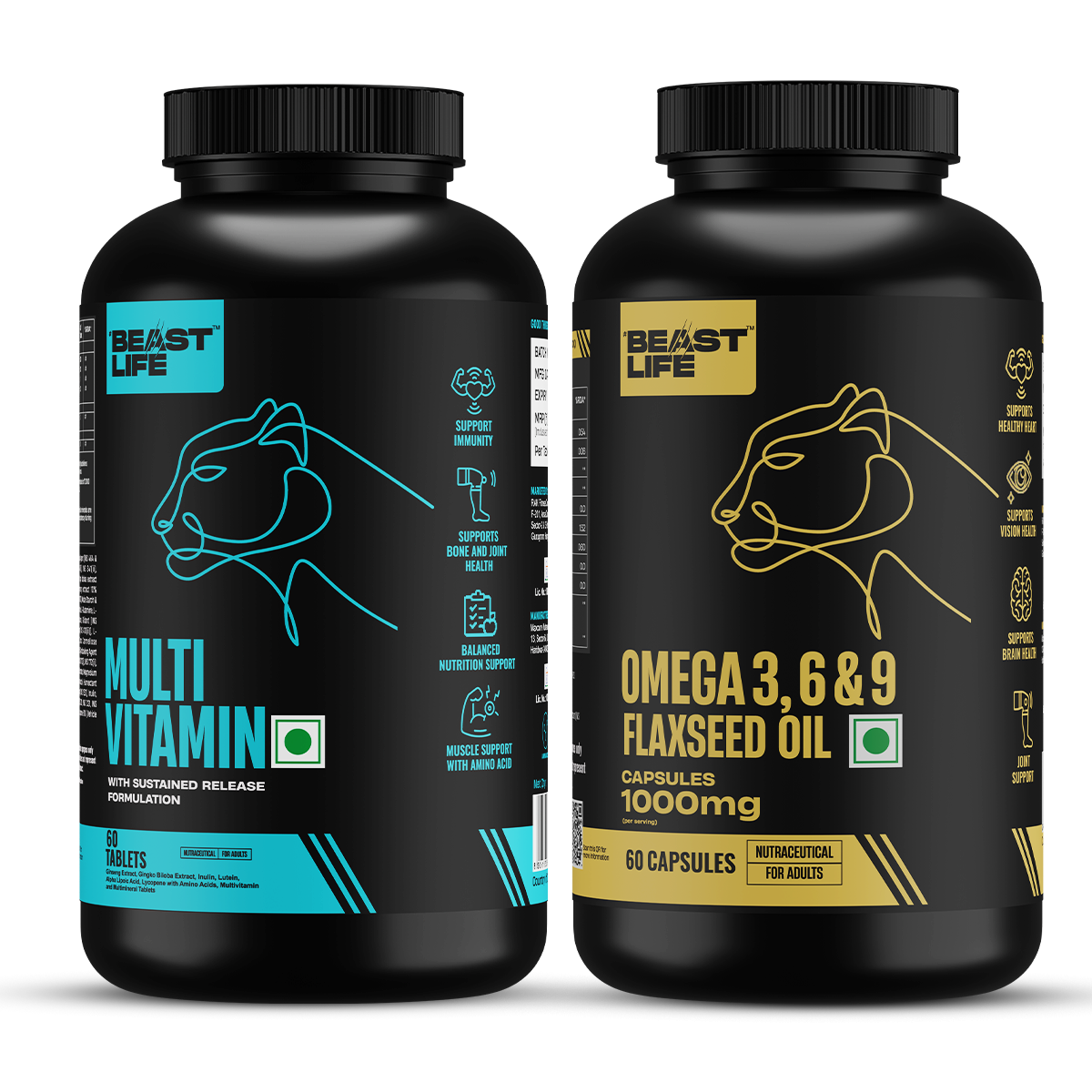 BeastLife Daily Essentials Pack | 360° Nutrition Support Combo | Multivitamin 60 N + Veg Omega 60 N