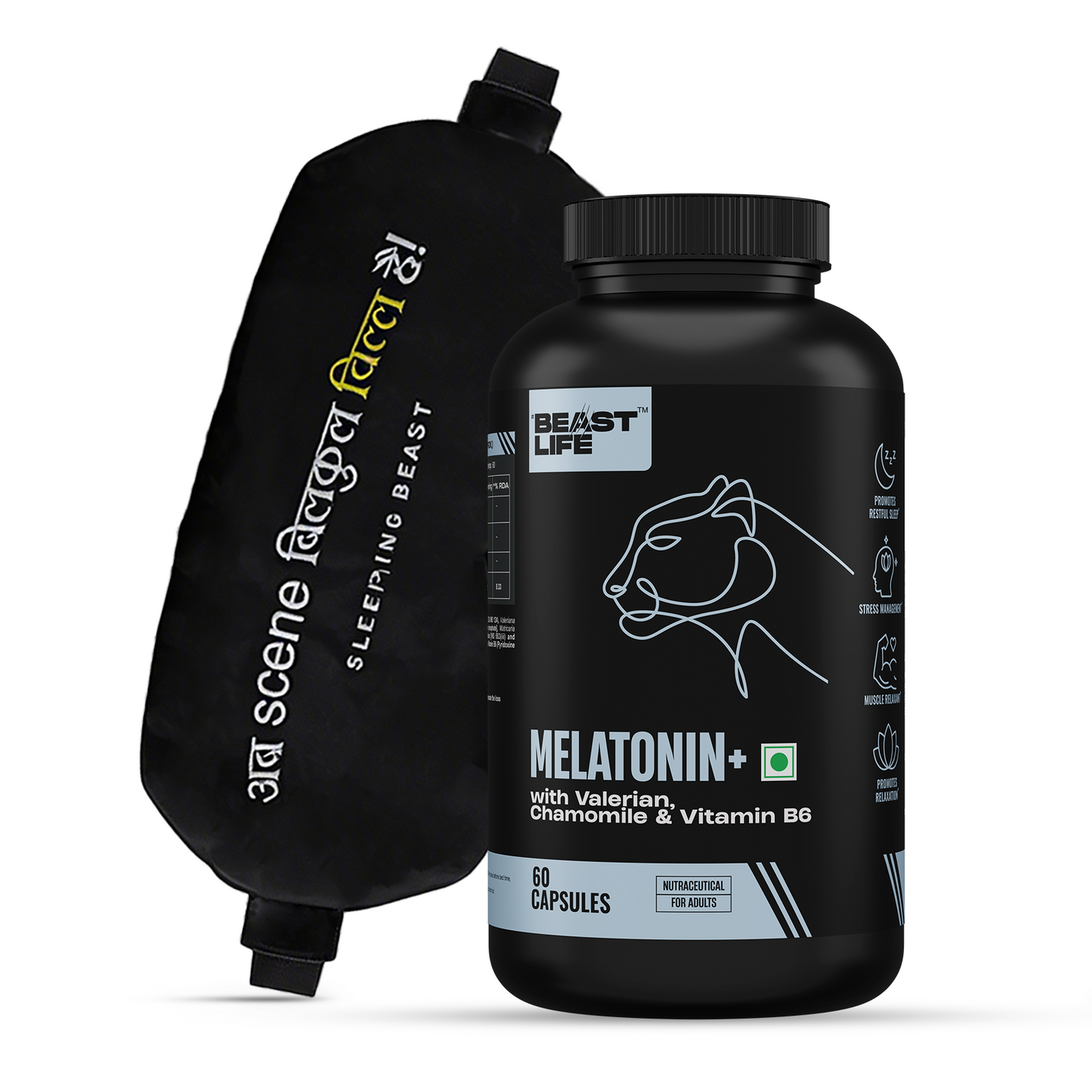 Sleep Support Combo | Melatonin+ 5 mg with Valeriana & Chamomile | 60N + Sleep Mask