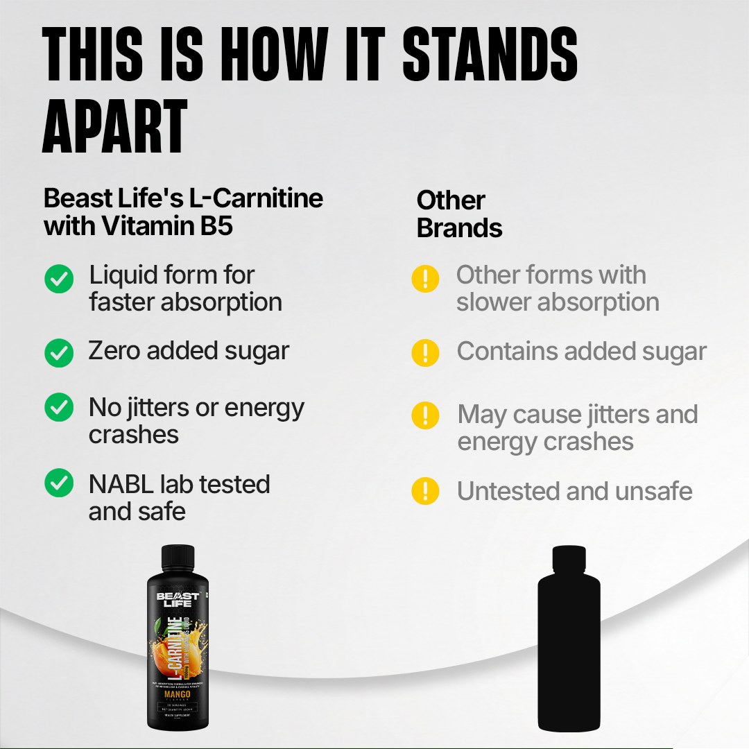 L-Carnitine with Vitamin B5 3300 mg | Triple Strength Formula | Mango | 450 ml