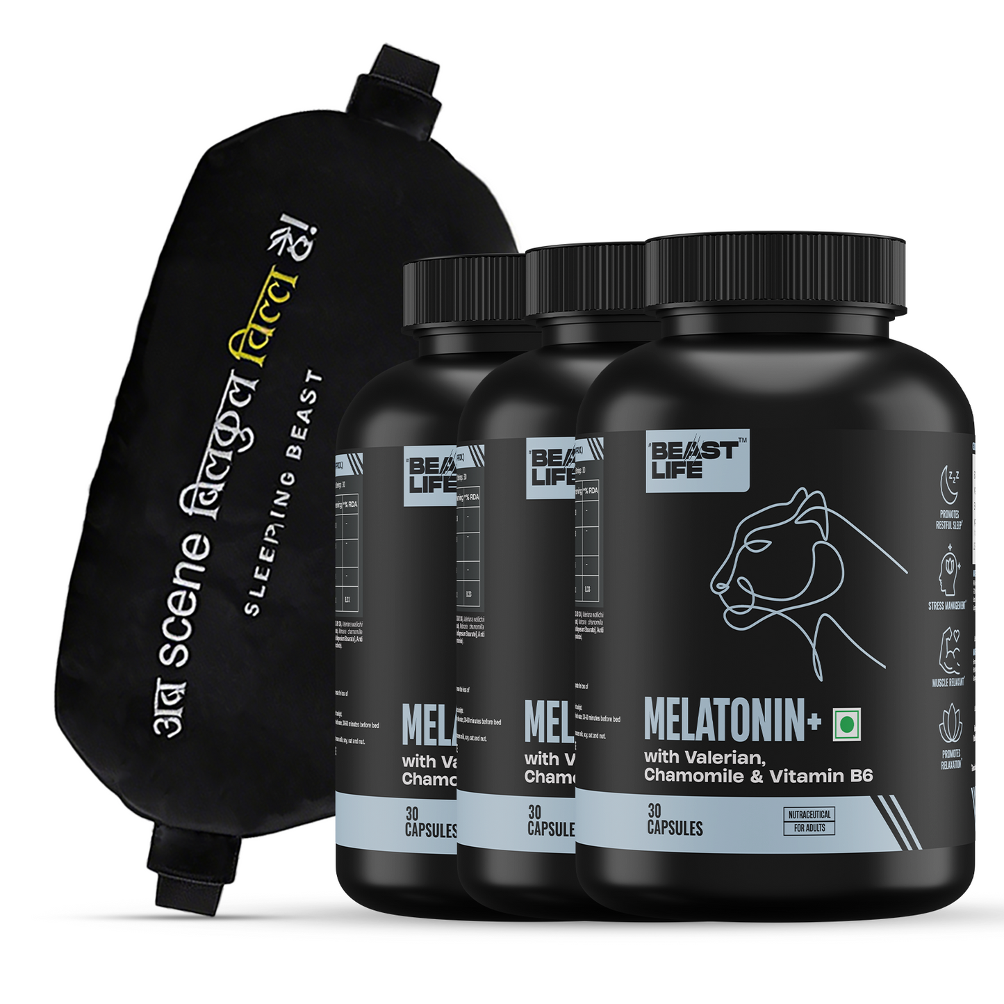 Sleep Support Combo | Melatonin+ 5 mg with Valeriana & Chamomile | 90N + Sleep Mask
