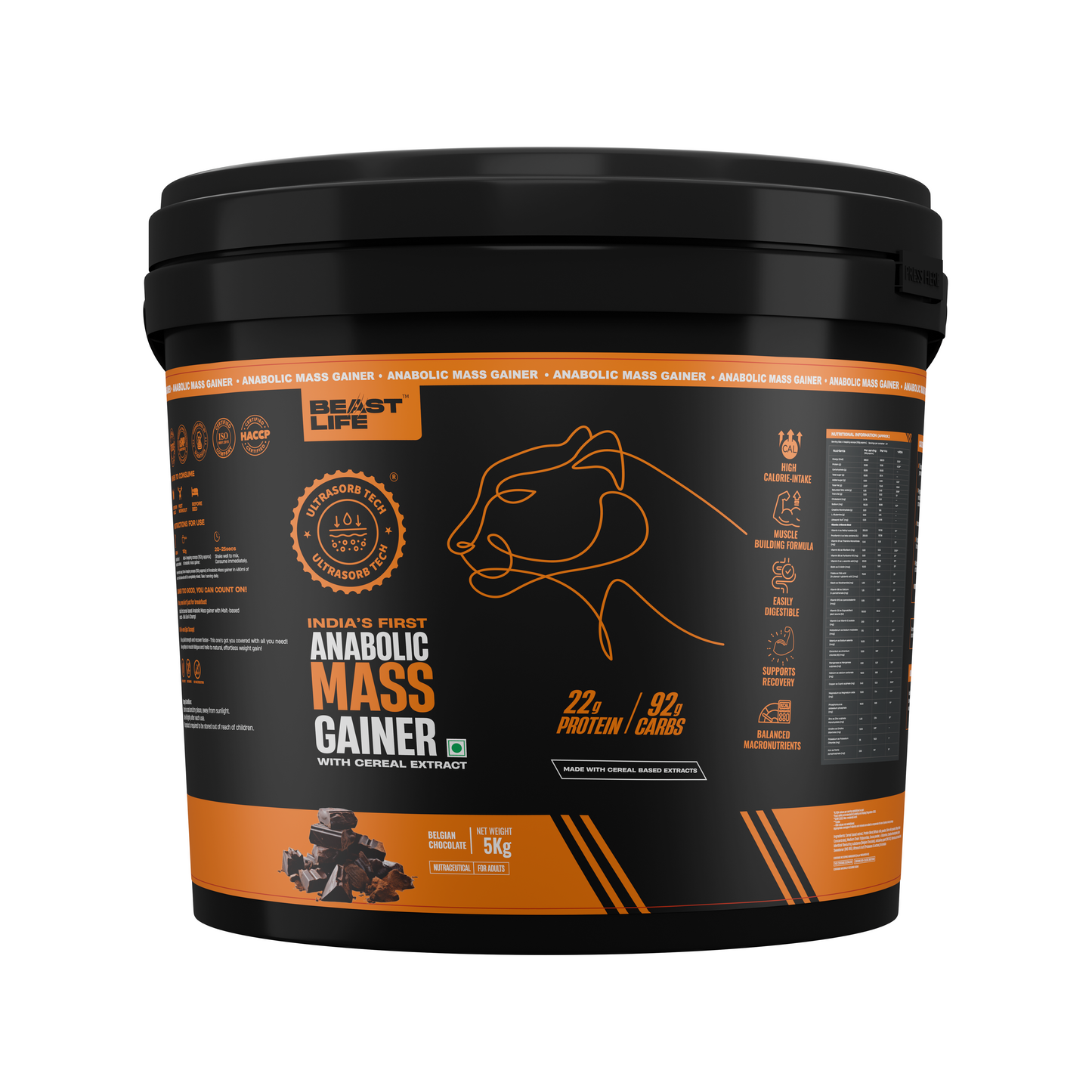 Anabolic Mass Gainer with Ultrasorb Tech (No Maltodextrin) | 5kg