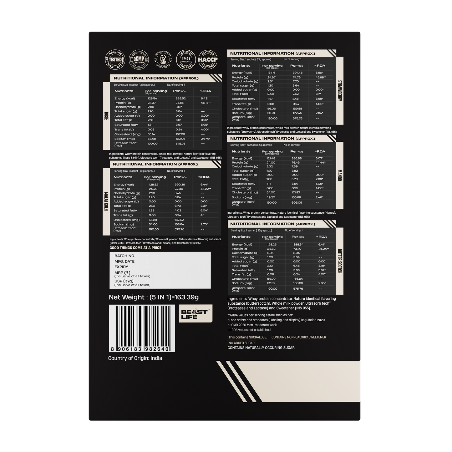 PRO CONCENTRATE WHEY PROTEIN ASSORTED PACK OF 5 (163.4g)