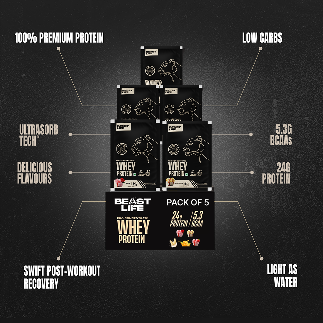 PRO CONCENTRATE WHEY PROTEIN ASSORTED PACK OF 5 (163.4g)