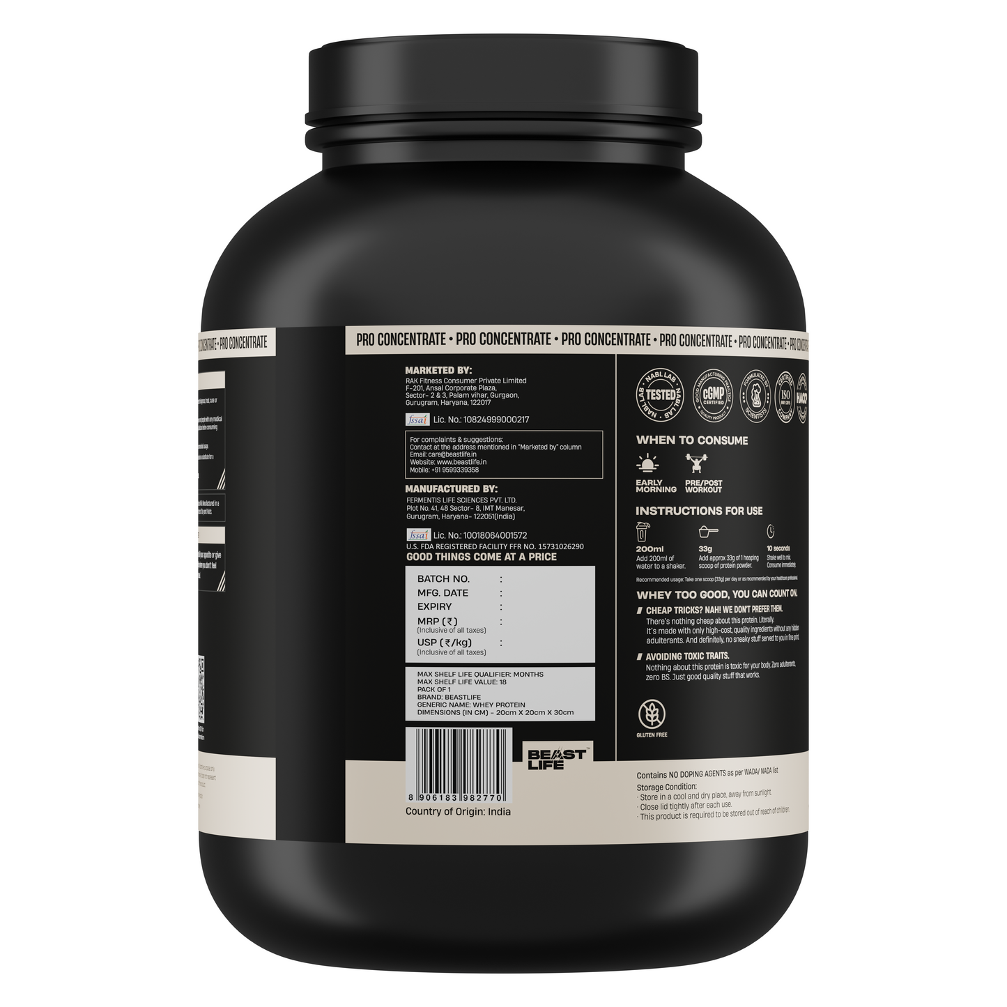 Pro Concentrate Whey Protein Cookies & Cream 1848g