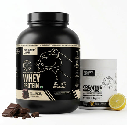 Combo pack | Creatine Nano 400 | Shikanji | 305 g + Pro concentrate whey protein | Rich chocolate | 1.848 kg