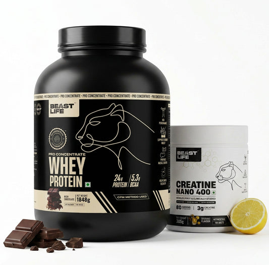 Combo pack | Creatine Nano 400 | Shikanji | 305 g + Pro concentrate whey protein | Rich chocolate | 1.848 kg