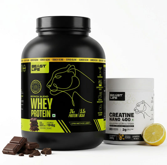 Combo pack | Creatine Nano 400 | Shikanji | 305 g + Isorich Blend whey protein | Rich Double chocolate | 1.848 kg
