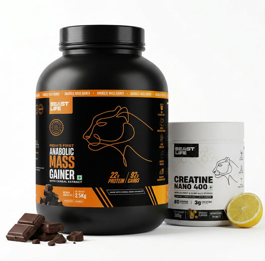 Combo pack | Creatine Nano 400 | Shikanji | 305 g + Anabolic Mass Gainer | Belgian Chocolate | 2.5 kg