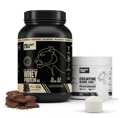 Combo pack | Creatine Nano 400 | Unflavoured | 100 g + Pro concentrate whey protein | Rich chocolate | 924 g