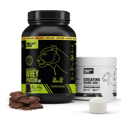 Combo pack | Creatine Nano 400 | Unflavoured | 100 g + Isorich Blend whey protein | Rich Double Chocolate | 924 g