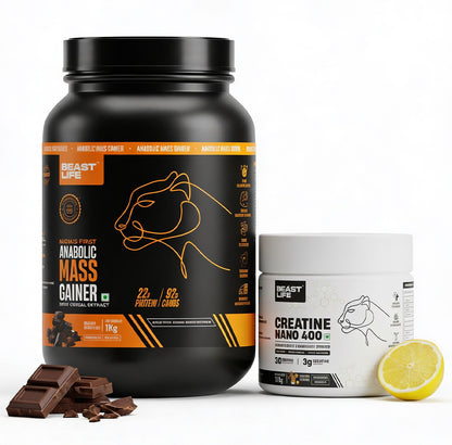 Combo pack | Creatine Nano 400 | Shikanji | 115 g + Anabolic Mass Gainer | Belgian Chocolate | 1 kg