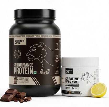 Combo pack | Creatine Nano 400 | Shikanji | 115 g + Performance Protein | Chocolate | 1 kg