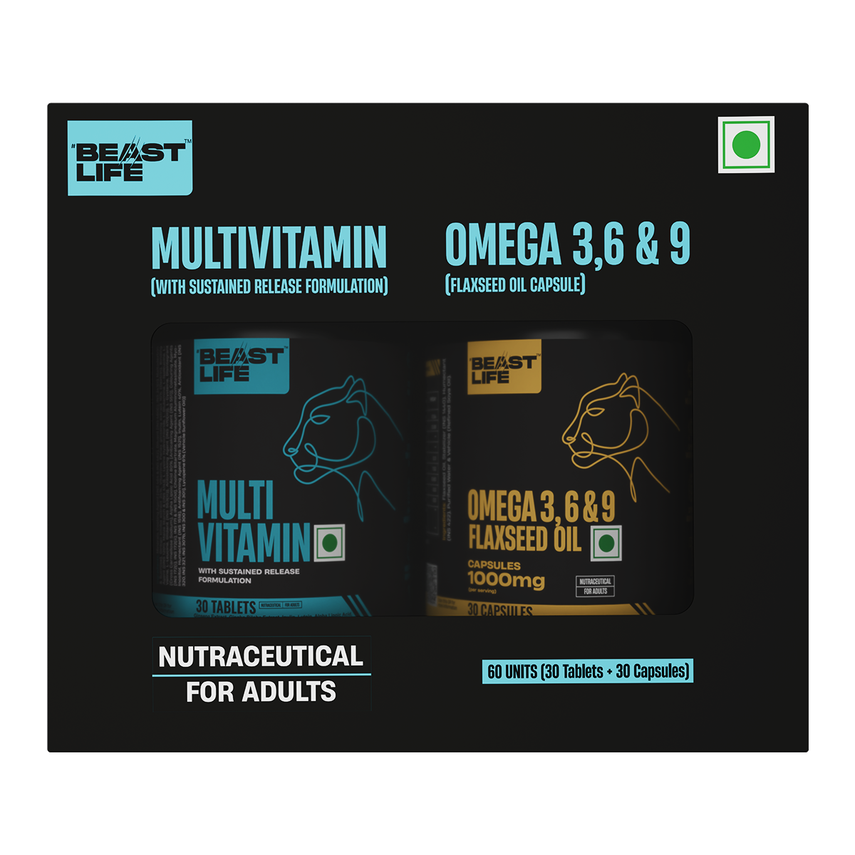BeastLife Daily Essentials Pack | Multivitamin 30N + Veg omega 30N | 360° Nutrition Support Combo