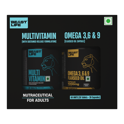 BeastLife Daily Essentials Pack | Multivitamin 30N + Veg omega 30N | 360° Nutrition Support Combo