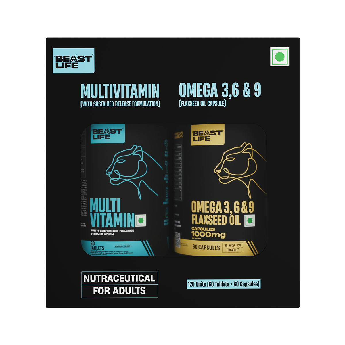 BeastLife Daily Essentials Pack | 360° Nutrition Support Combo | Multivitamin 60 N + Veg Omega 60 N