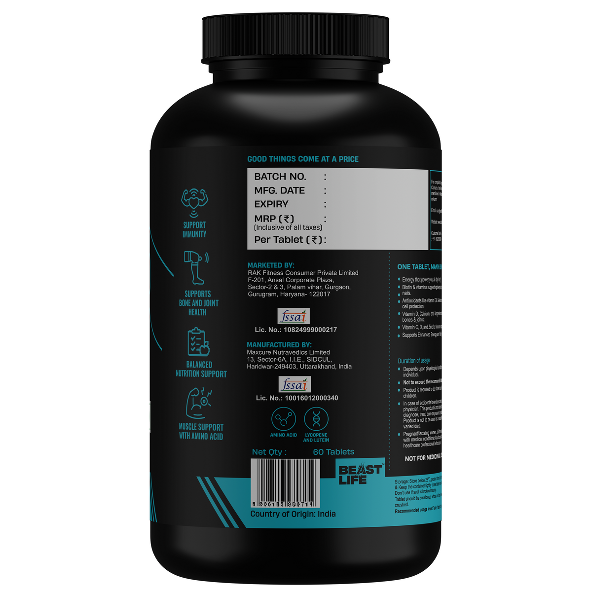 Beastlife Multivitamins with Sustained Release Technology | 60 N