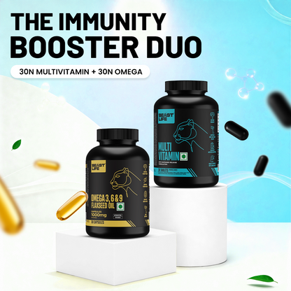 BeastLife Daily Essentials Pack | Multivitamin 30N + Veg omega 30N | 360° Nutrition Support Combo