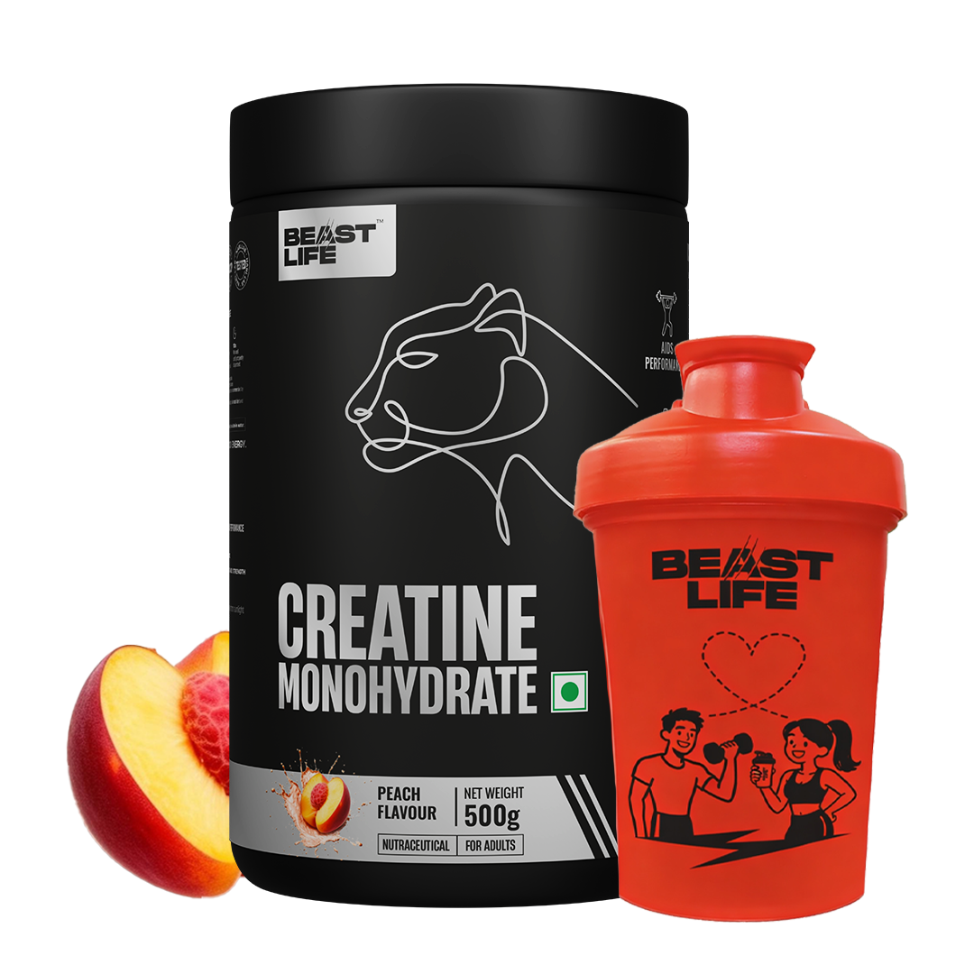 BeastLife Valentine’s Limited Couple Combo | Plastic Shaker Red 500ML + Creatine Monohydrate Peach 500g