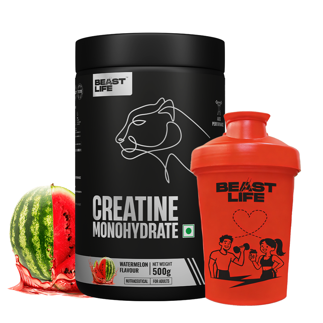 BeastLife Valentine’s Limited Couple Combo | Plastic Shaker Red 500ML + Creatine Monohydrate Watermelon 500g