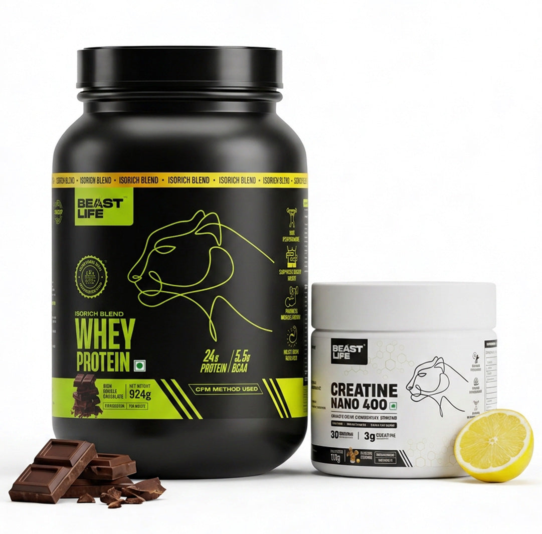 Combo pack | Creatine Nano 400 | Shikanji | 115 g + Isorich blend whey protein | Rich Double Chocolate | 924 g