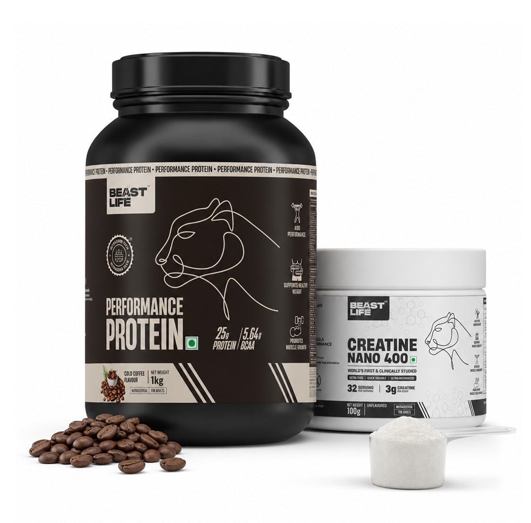 Combo pack | Creatine Nano 400 | Unflavoured | 100 g + Performance Protein | Cold Coffee | 1 kg