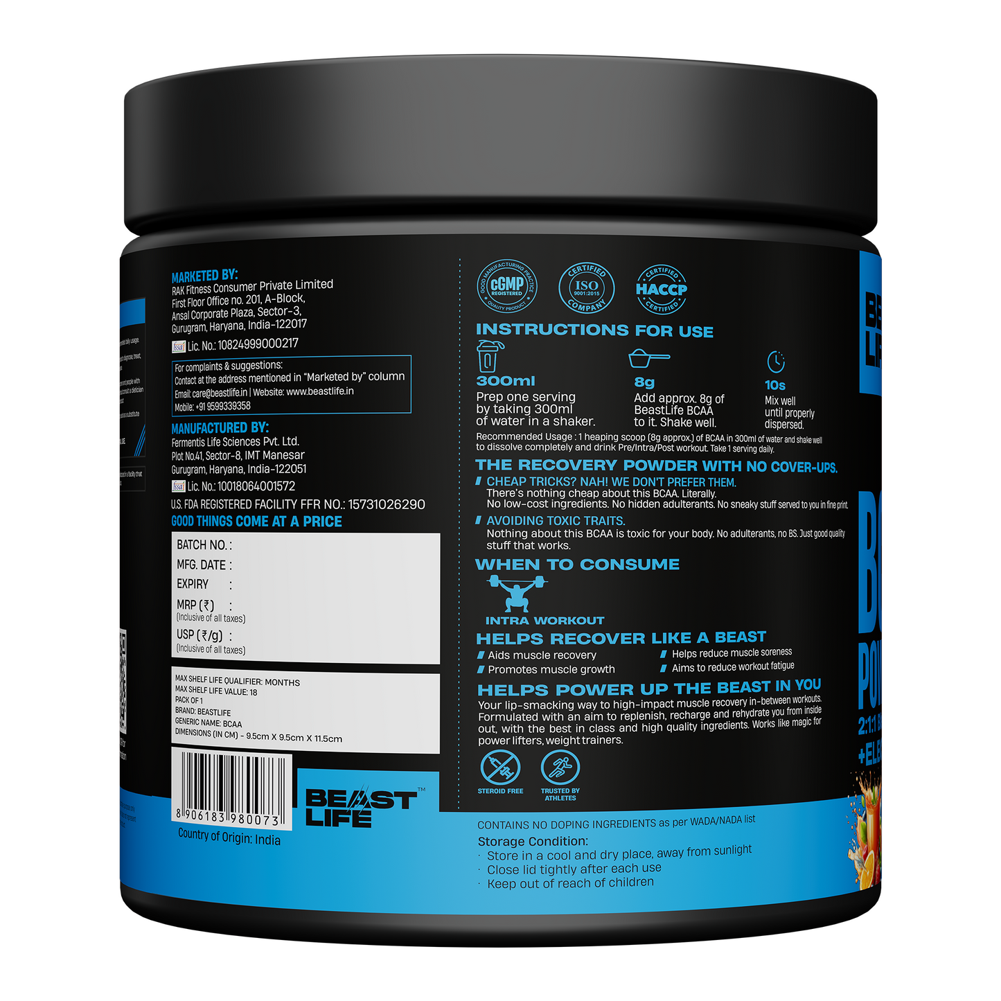 Beast Recovery BCAA | Fruit Punch | 240G