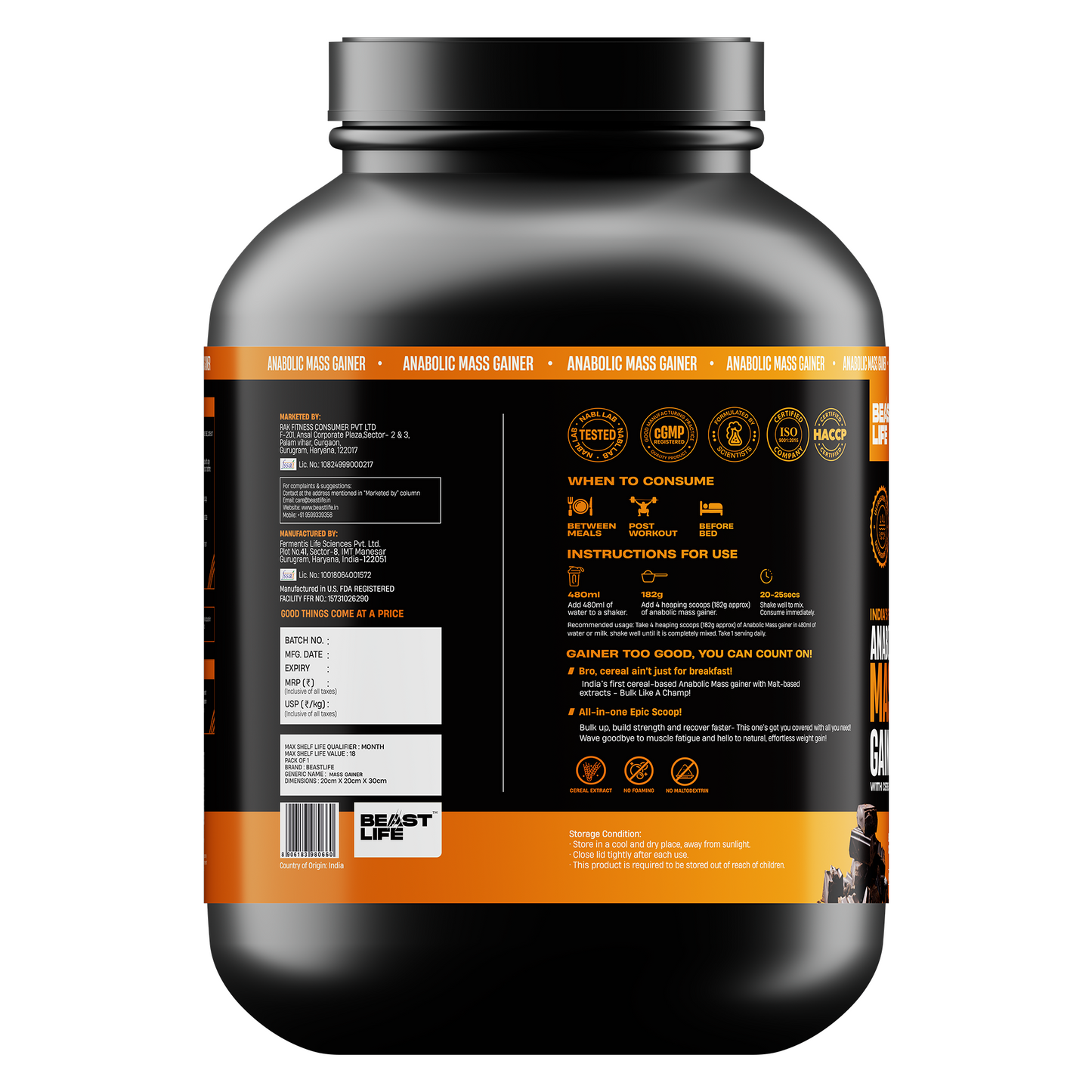 Anabolic Mass Gainer with Ultrasorb Tech (No Maltodextrin) | 2.5kg