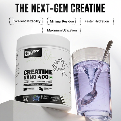 World’s First Creatine Nano 400 | Finest & Fastest Absorbing | 2X Strength| Blueberry | 305G