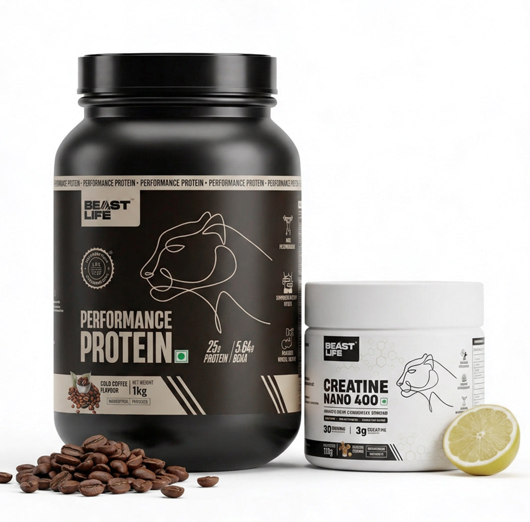 Combo pack | Creatine Nano 400 | Shikanji | 115 g + Performance Protein | Cold Coffee | 1 kg