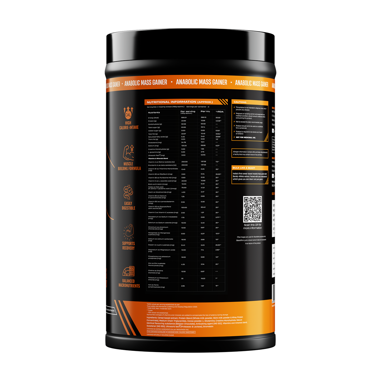 Anabolic Mass Gainer with Ultrasorb Tech (No Maltodextrin) | 500g