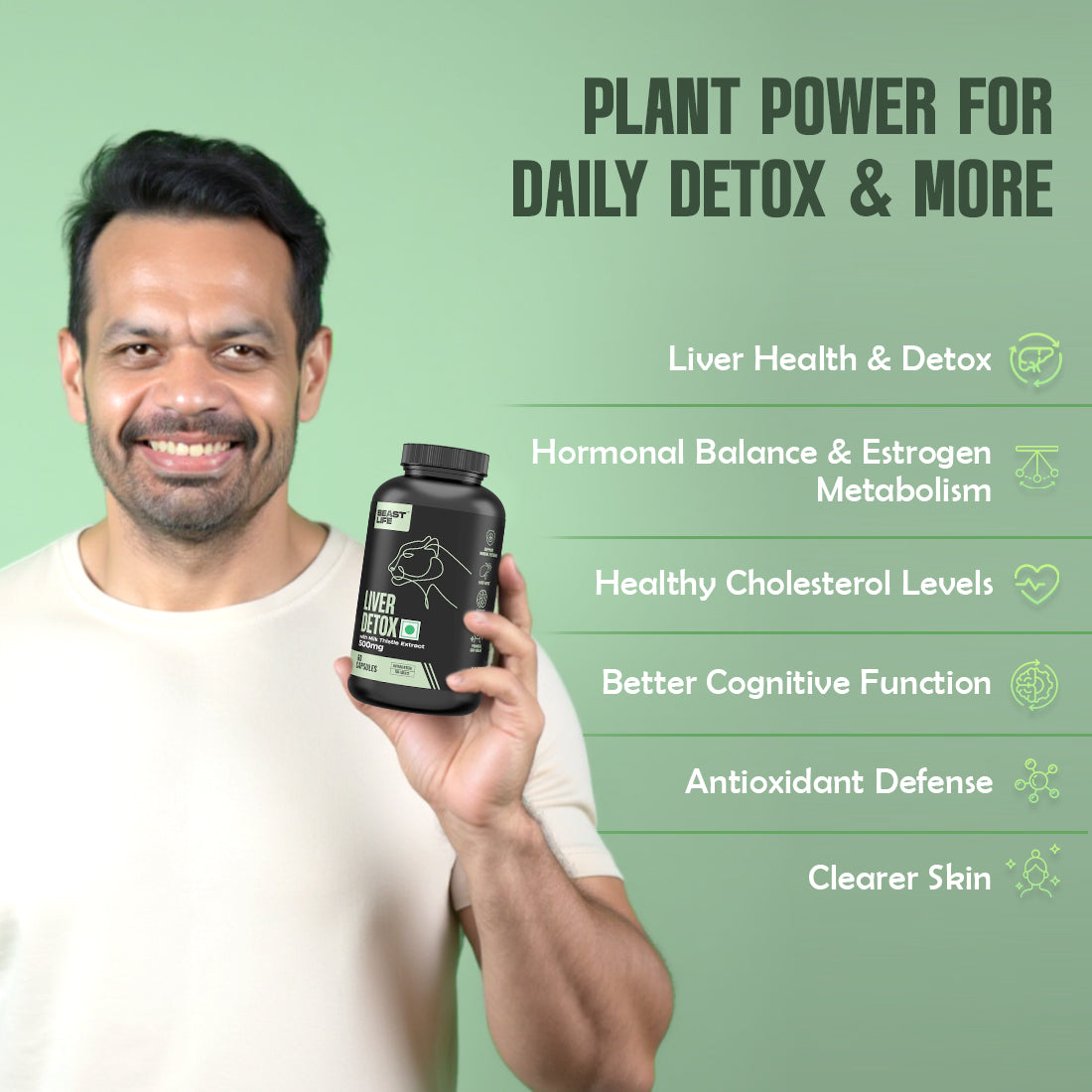 Liver Detox Supplement with Milk Thistle Extract 500mg | Added Multivitamins & Amino Acid with Natural Detoxification Formula | Liver Support Supplement (60 Veg Tablets) 60N