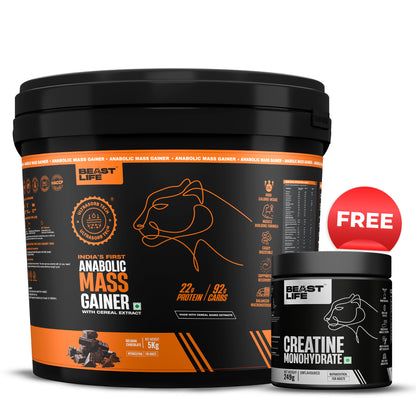 Anabolic Mass Gainer with Ultrasorb Tech (No Maltodextrin) | 5kg with Free Creatine (249g)