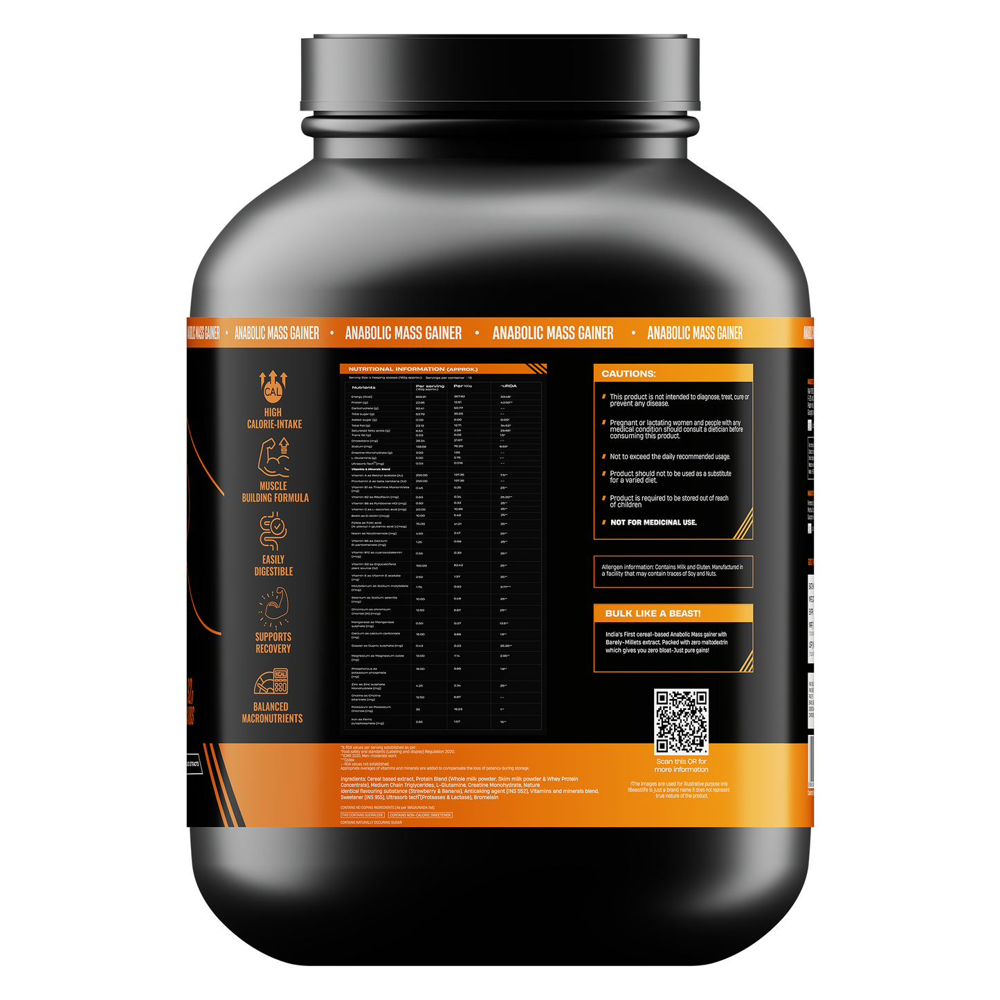 Anabolic Mass Gainer with Ultrasorb Tech (No Maltodextrin) Strawberry Banana | 2.5kg