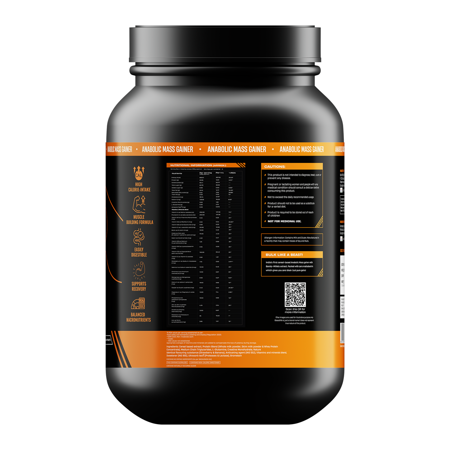 Anabolic Mass Gainer with Ultrasorb Tech (No Maltodextrin) Strawberry Banana | 1kg