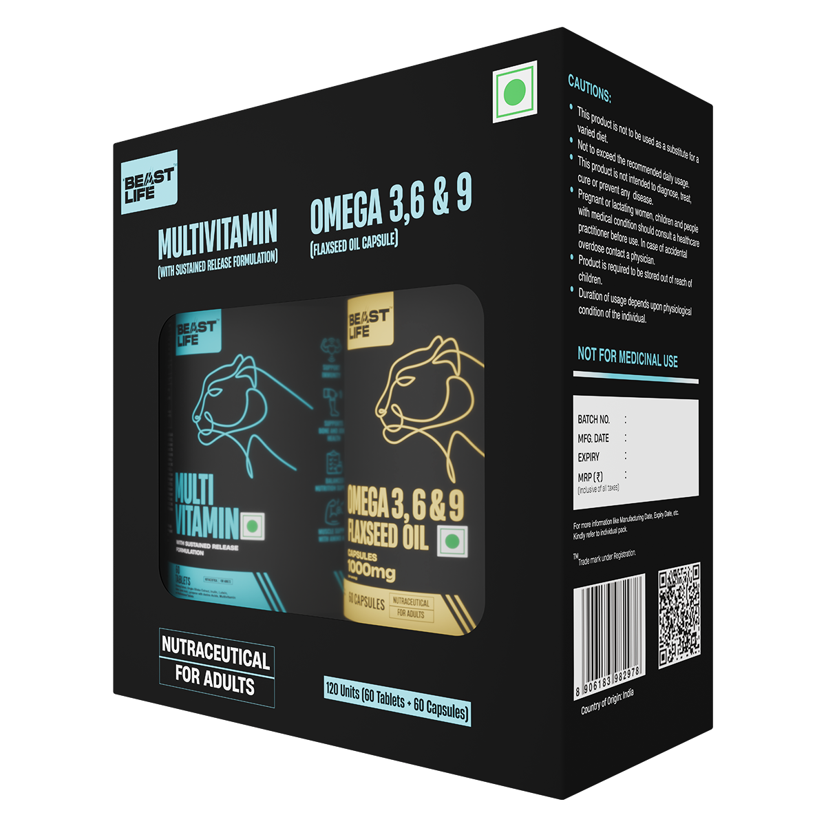 BeastLife Daily Essentials Pack | 360° Nutrition Support Combo | Multivitamin 60 N + Veg Omega 60 N