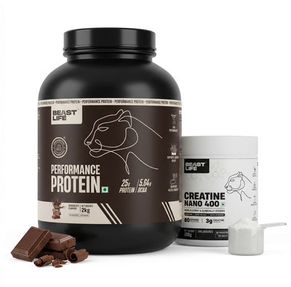 Combo pack | Creatine Nano 400 | Unflavoured | 250 g + Performance Protein | Chocolate | 2 kg