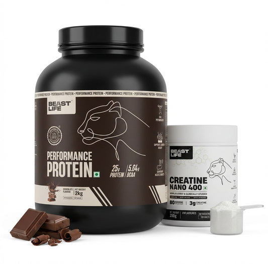 Combo pack | Creatine Nano 400 | Unflavoured | 250 g + Performance Protein | Chocolate | 2 kg