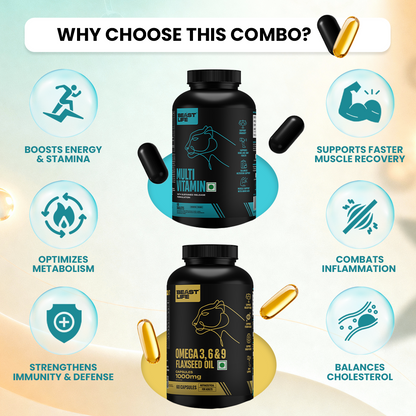 BeastLife Daily Essentials Pack | 360° Nutrition Support Combo | Multivitamin 60 N + Veg Omega 60 N
